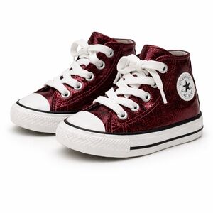 Converse Chuck Taylor All Star Glitter Burgundy High Top Toddler Size 7 EU 23